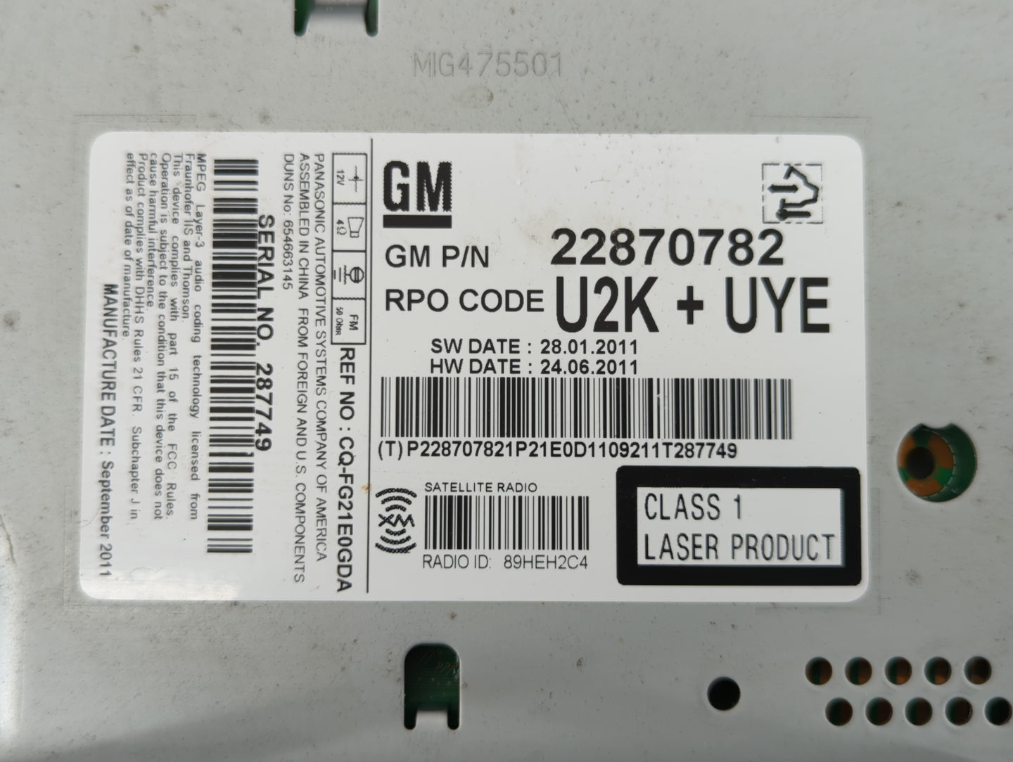 2011-2012 Buick Regal Am Fm Cd Player Radio Receiver - Oemusedautoparts1.com