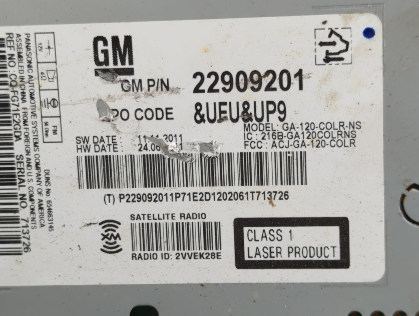 2012 Buick Verano Radio AM FM Cd Player Receiver Replacement P/N:22909201 Fits OEM Used Auto Parts - Oemusedautoparts1.com