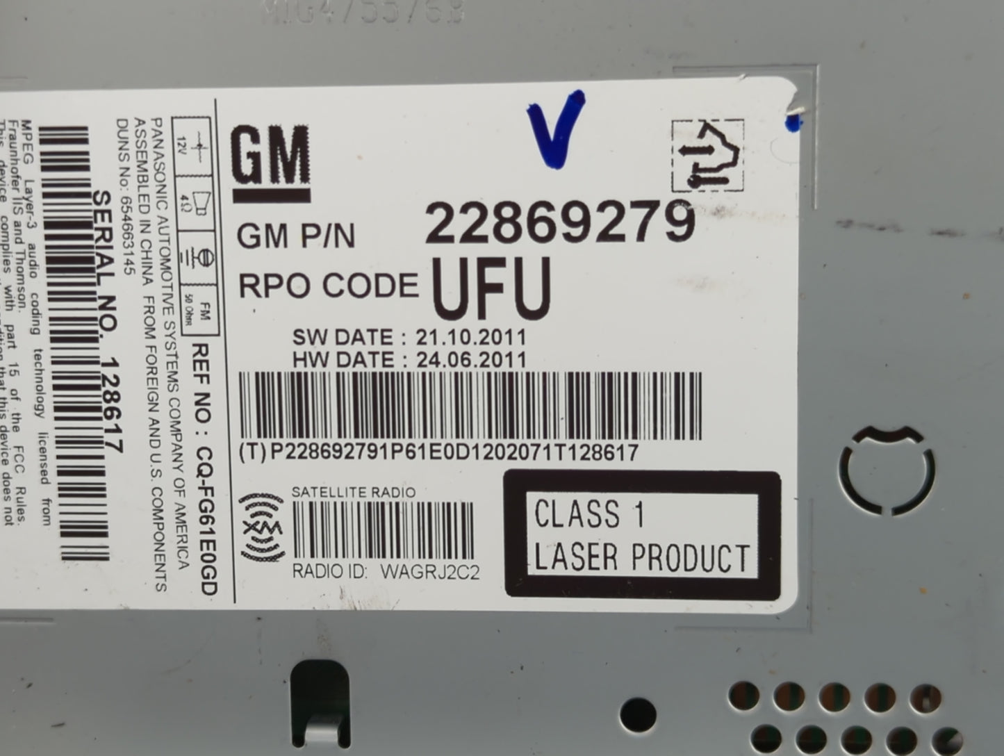 2012 Buick Verano Radio AM FM Cd Player Receiver Replacement P/N:22869279 Fits OEM Used Auto Parts - Oemusedautoparts1.com