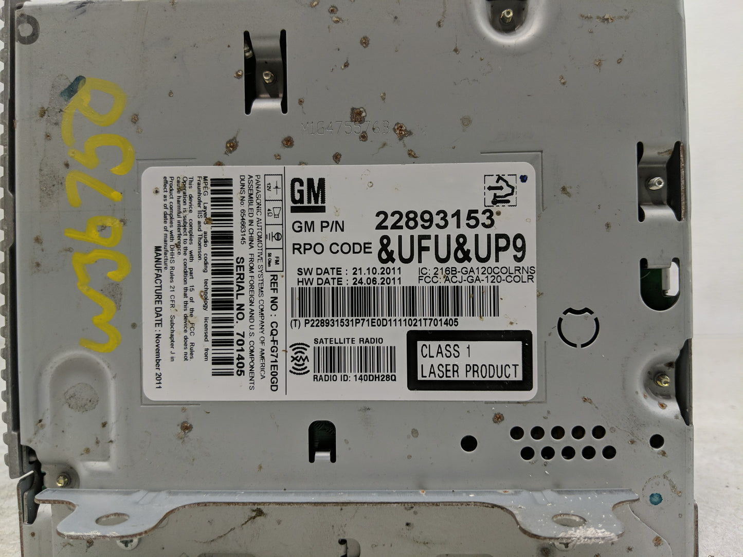 2012 Buick Verano Radio AM FM Cd Player Receiver Replacement P/N:22893153 Fits OEM Used Auto Parts - Oemusedautoparts1.com