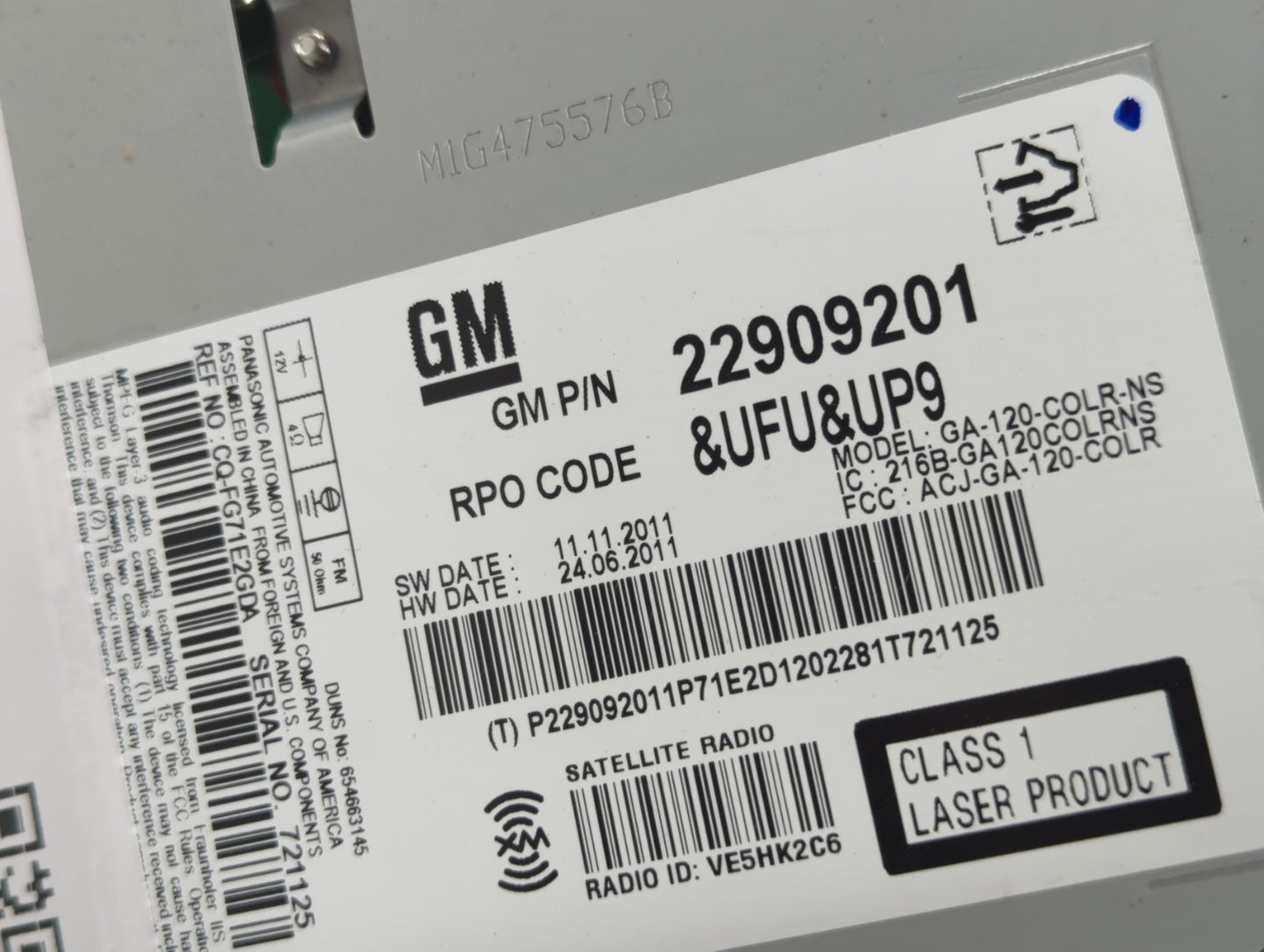 2012 Buick Verano Radio AM FM Cd Player Receiver Replacement P/N:22909201 Fits OEM Used Auto Parts - Oemusedautoparts1.com