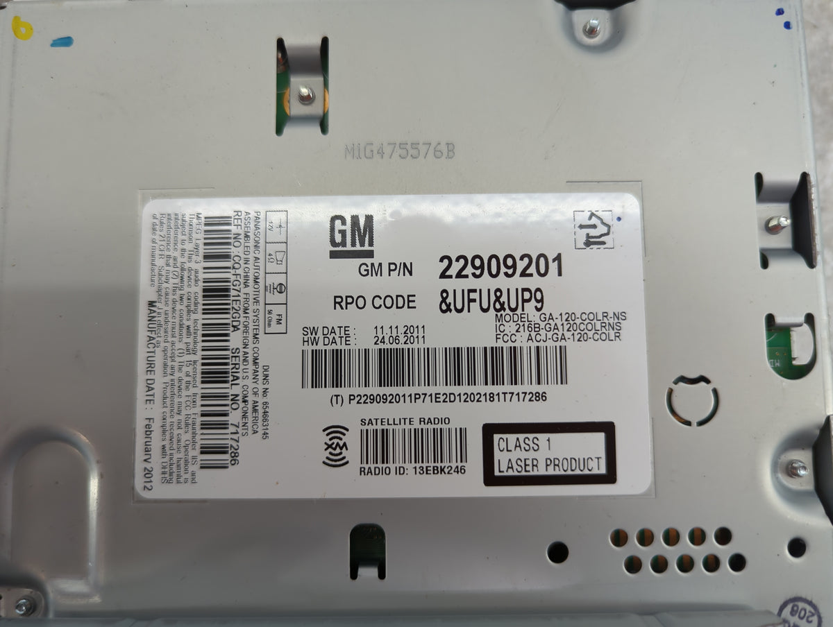 2012 Buick Verano Radio AM FM Cd Player Receiver Replacement P/N:22909201 GA-120-COLR-NS, 216B-GA120COLRNS, ACJ-GA-120-COLR 