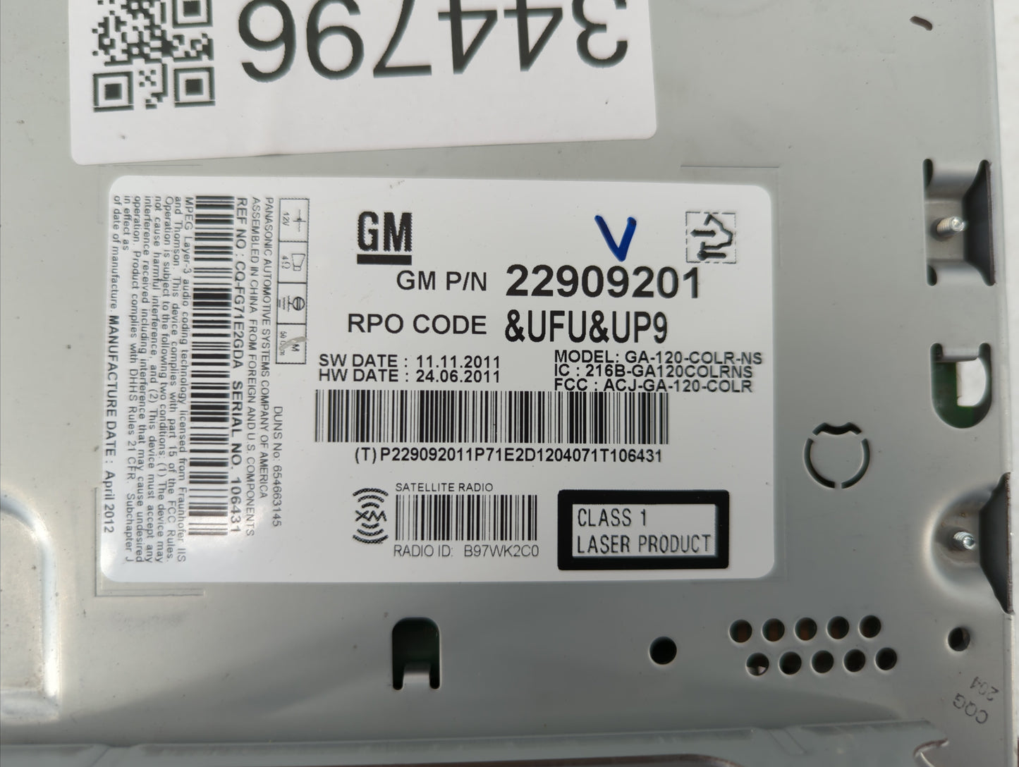 2012 Buick Verano Am Fm Cd Player Radio Receiver - Oemusedautoparts1.com
