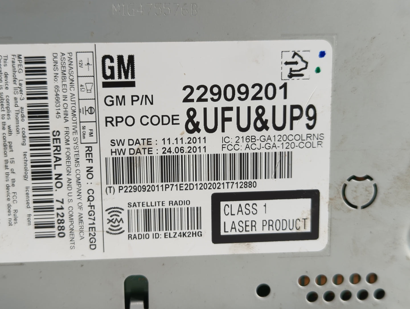 2012 Buick Verano Radio AM FM Cd Player Receiver Replacement P/N:22893153 22924957, 22909201 Fits OEM Used Auto Parts - Oemu