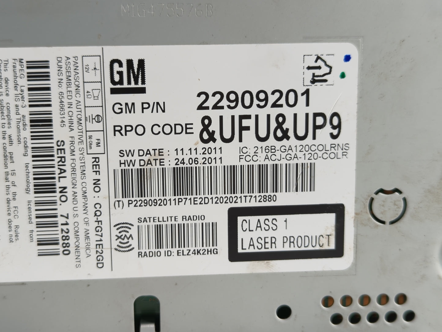 2012 Buick Verano Radio AM FM Cd Player Receiver Replacement P/N:22893153 22924957, 22909201 Fits OEM Used Auto Parts - Oemu