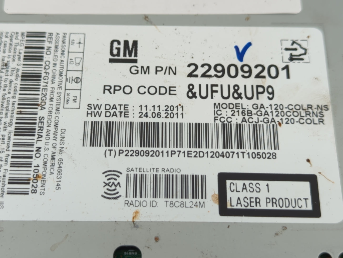 2012 Buick Verano Radio AM FM Cd Player Receiver Replacement P/N:22924957 Fits OEM Used Auto Parts - Oemusedautoparts1.com