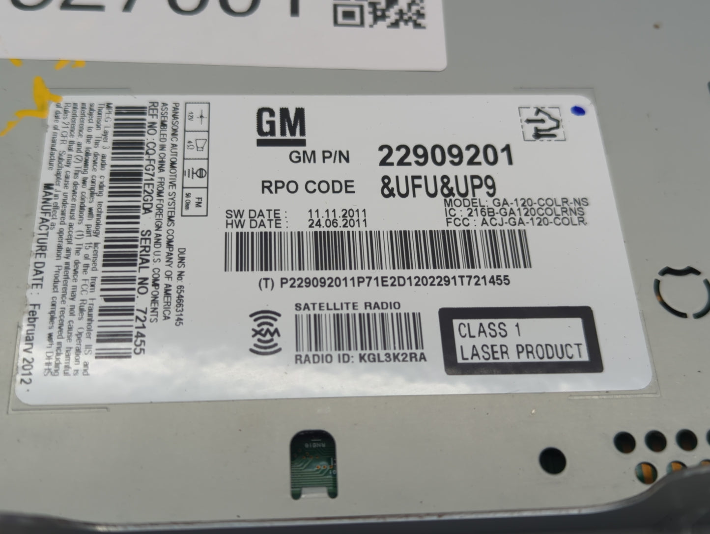 2012 Buick Verano Radio AM FM Cd Player Receiver Replacement P/N:22924957 Fits OEM Used Auto Parts - Oemusedautoparts1.com