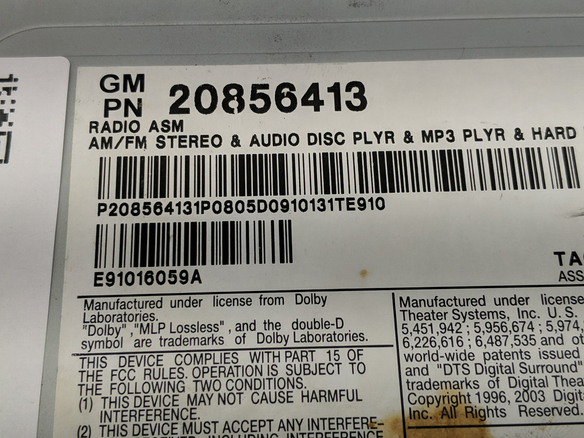 2009-2013 Cadillac Cts Radio AM FM Cd Player Receiver Replacement P/N:20856413 20819974, 14780443 Fits 2009 2010 2011 2012 2