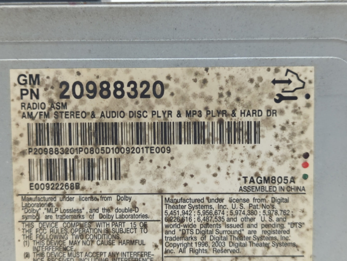 2008-2014 Cadillac Cts Am Fm Cd Player Radio Receiver - Oemusedautoparts1.com