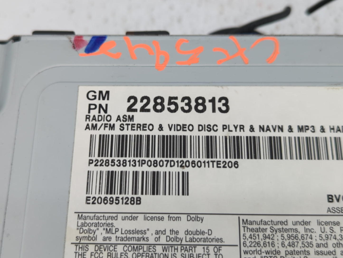 2012-2014 Cadillac Cts Radio AM FM Cd Player Receiver Replacement P/N:22853813 Fits Fits 2012 2013 2014 OEM Used Auto Parts 