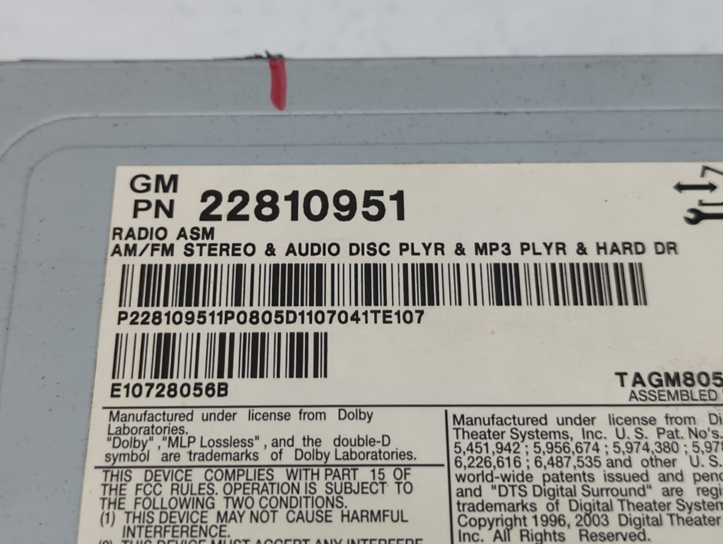 2008-2014 Cadillac Cts Radio AM FM Cd Player Receiver Replacement P/N:22772599 25900709 Fits OEM Used Auto Parts - Oemusedau