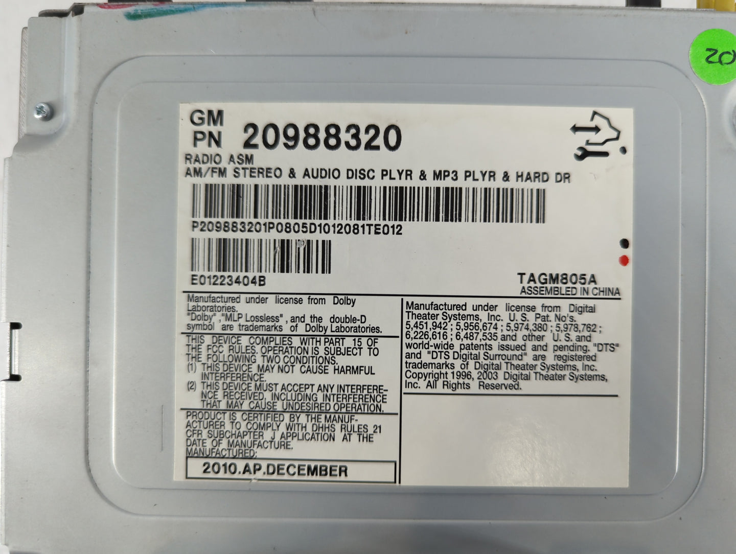 2008-2014 Cadillac Cts Radio AM FM Cd Player Receiver Replacement P/N:20988320 Fits Fits 2008 2009 2010 2011 2012 2013 2014 
