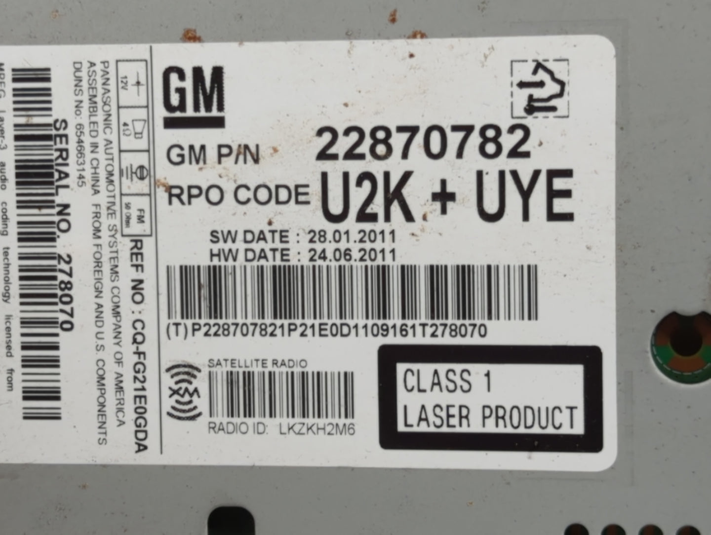 2012 Cadillac Srx Radio AM FM Cd Player Receiver Replacement P/N:22870782 Fits OEM Used Auto Parts - Oemusedautoparts1.com