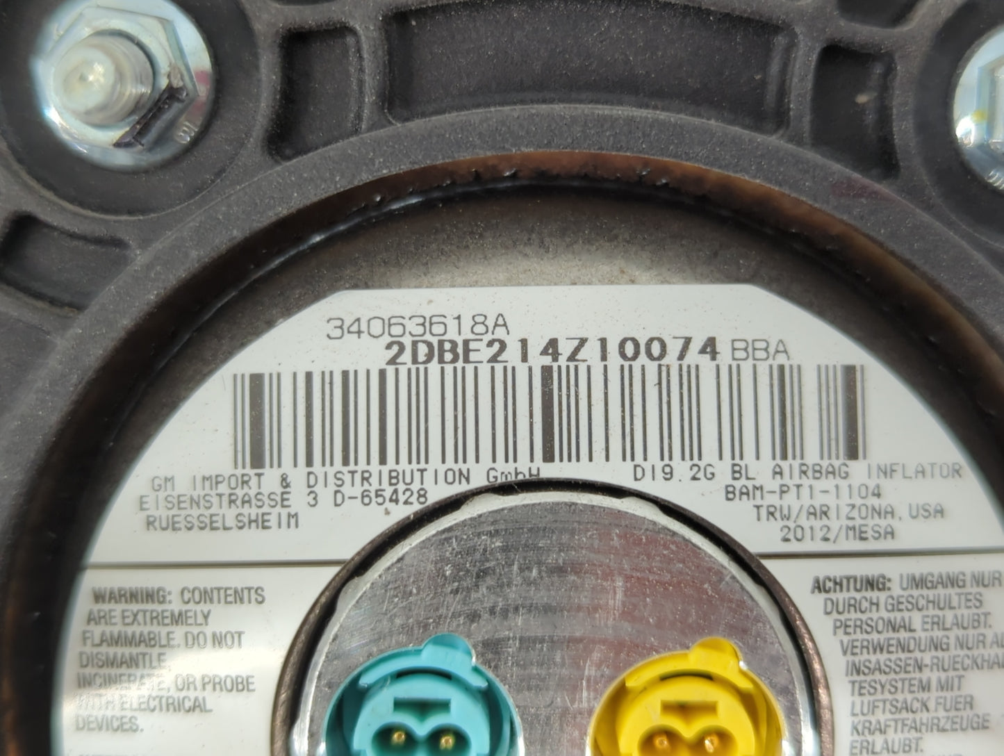 2011-2012 Cadillac Srx Air Bag Driver Left Steering Wheel Mounted P/N:34063618A Fits Fits 2011 2012 OEM Used Auto Parts - Oe