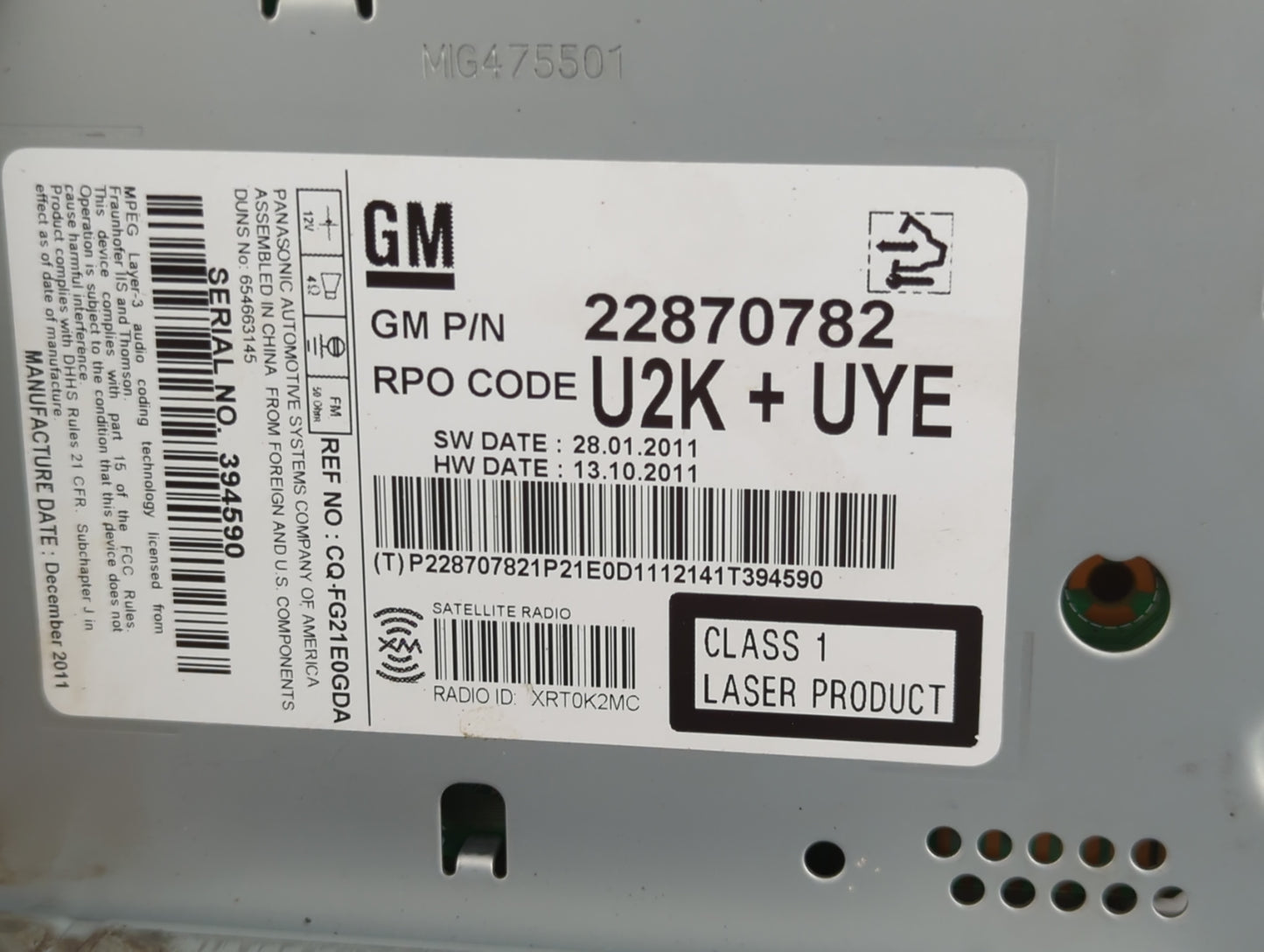 2011-2012 Chevrolet Camaro Radio AM FM Cd Player Receiver Replacement P/N:22870782 Fits Fits 2010 2011 2012 OEM Used Auto Pa