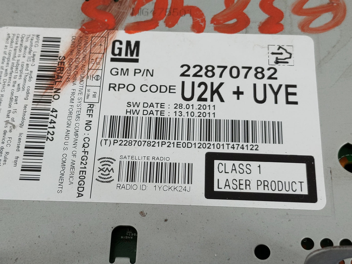 2012 Chevrolet Camaro Radio AM FM Cd Player Receiver Replacement P/N:22870782 Fits OEM Used Auto Parts - Oemusedautoparts1.c