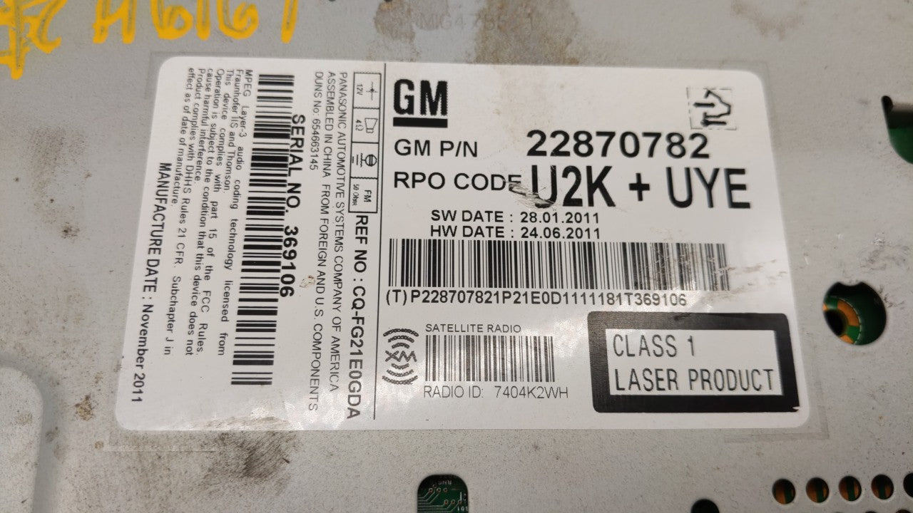 2012-2012 Chevrolet Camaro Am Fm Cd Player Radio Receiver - Oemusedautoparts1.com