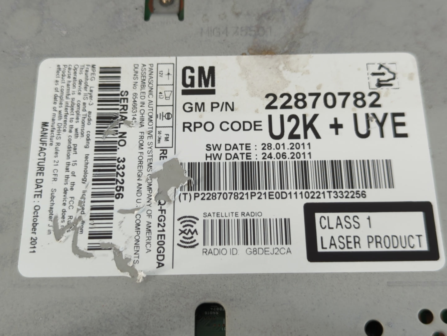2011-2012 Chevrolet Camaro Am Fm Cd Player Radio Receiver - Oemusedautoparts1.com