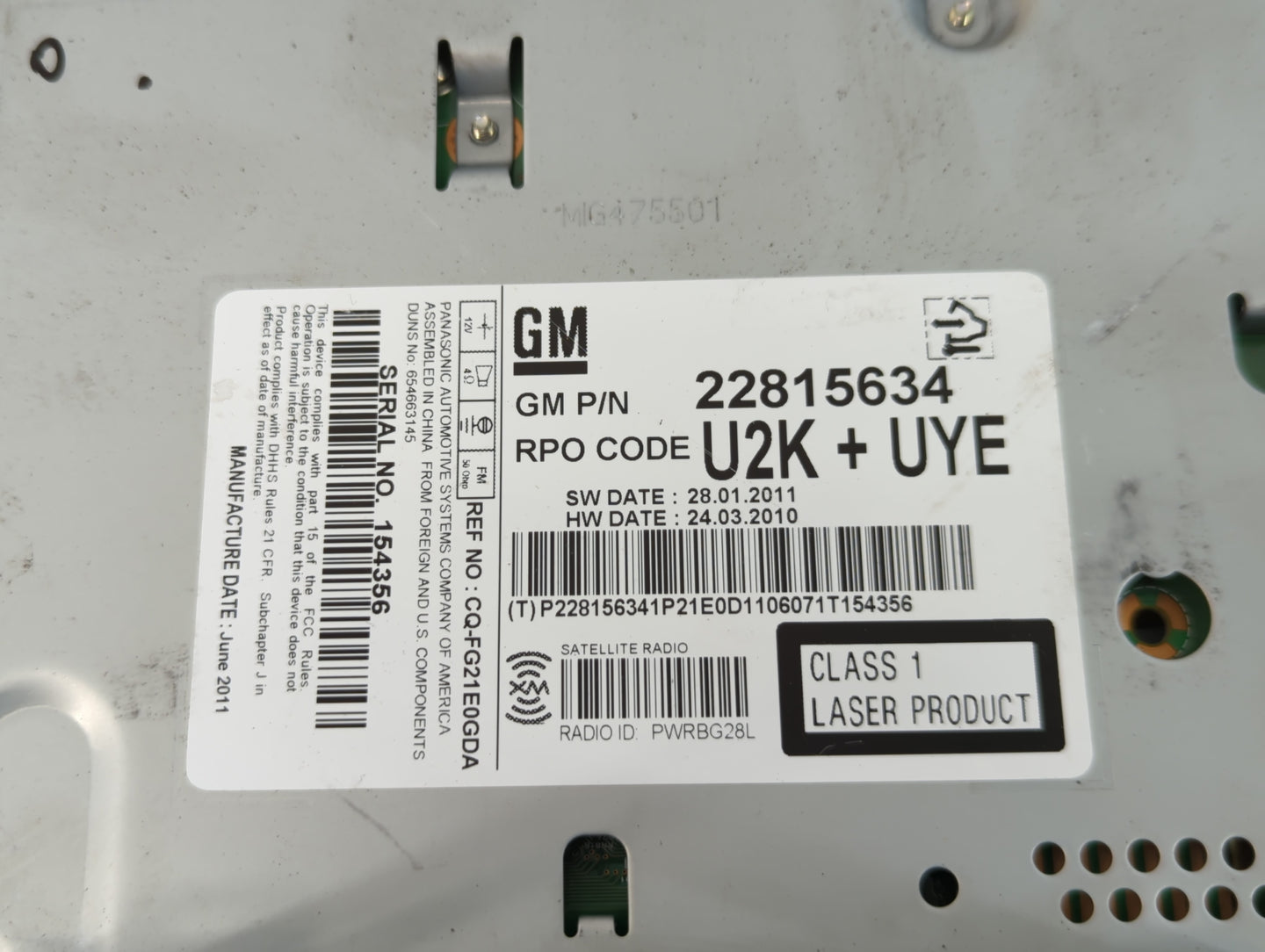 2012 Chevrolet Camaro Radio AM FM Cd Player Receiver Replacement P/N:22815634 Fits OEM Used Auto Parts - Oemusedautoparts1.c