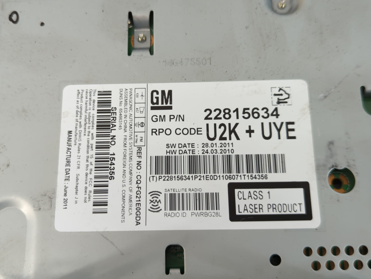 2012 Chevrolet Camaro Radio AM FM Cd Player Receiver Replacement P/N:22815634 Fits OEM Used Auto Parts - Oemusedautoparts1.c
