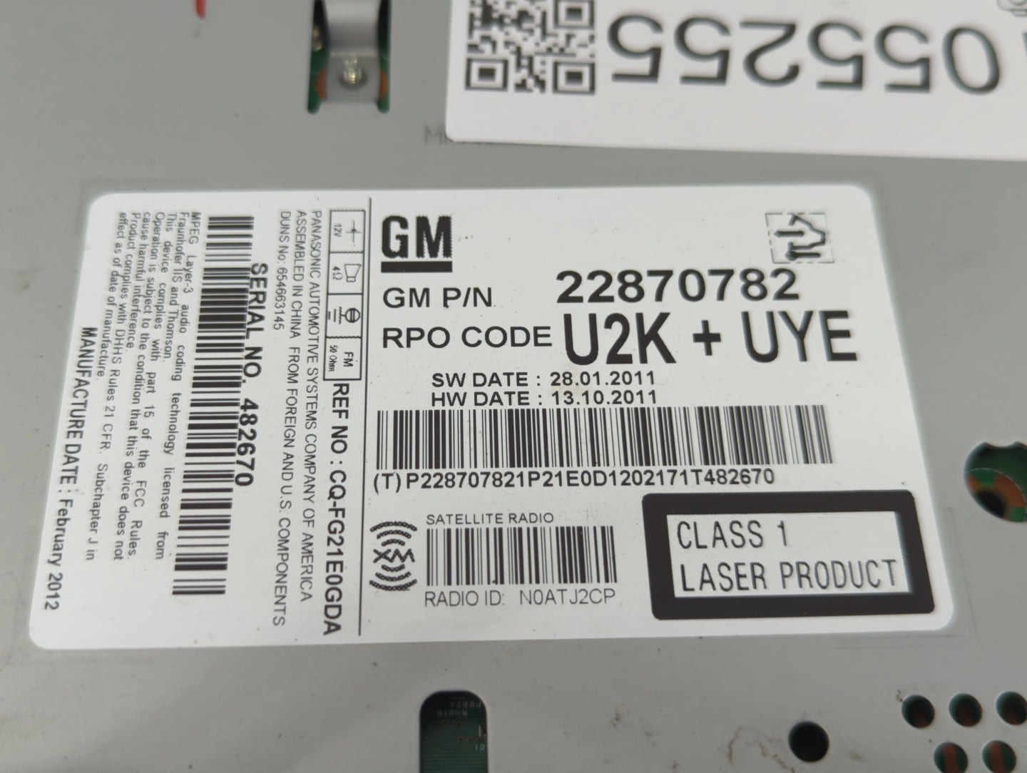 2012 Chevrolet Cruze Radio AM FM Cd Player Receiver Replacement P/N:22870782 Fits OEM Used Auto Parts - Oemusedautoparts1.co
