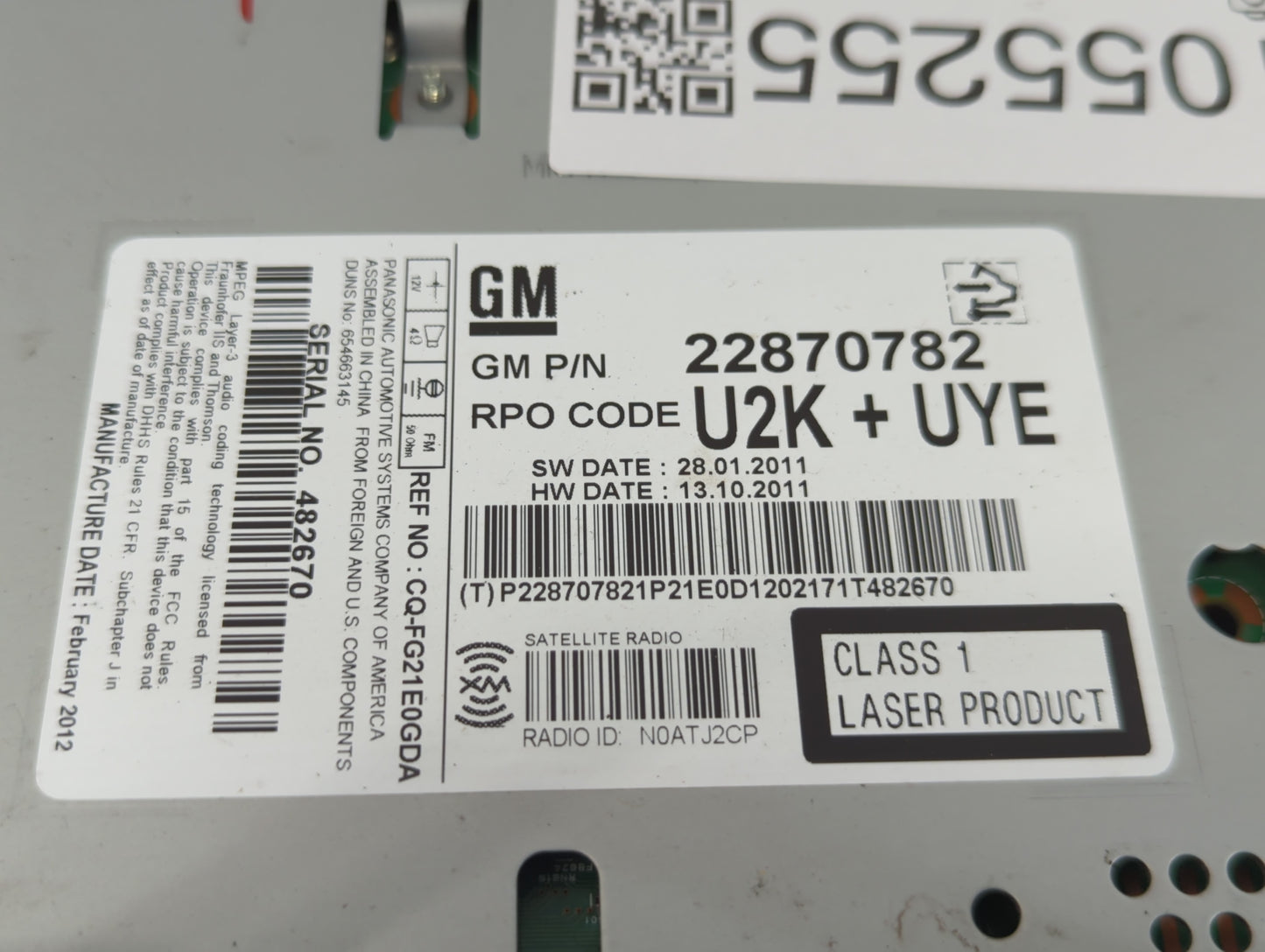 2012 Chevrolet Cruze Radio AM FM Cd Player Receiver Replacement P/N:22870782 Fits OEM Used Auto Parts - Oemusedautoparts1.co