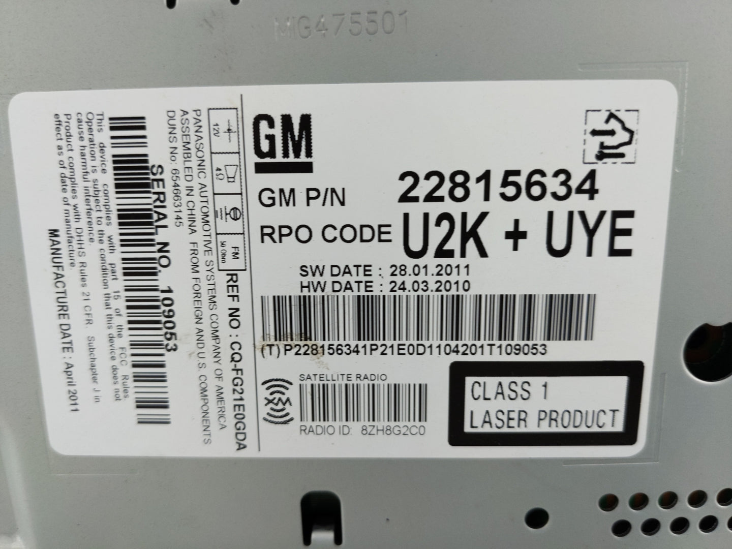 2011-2012 Chevrolet Cruze Radio AM FM Cd Player Receiver Replacement P/N:22815634 Fits Fits 2010 2011 2012 OEM Used Auto Par