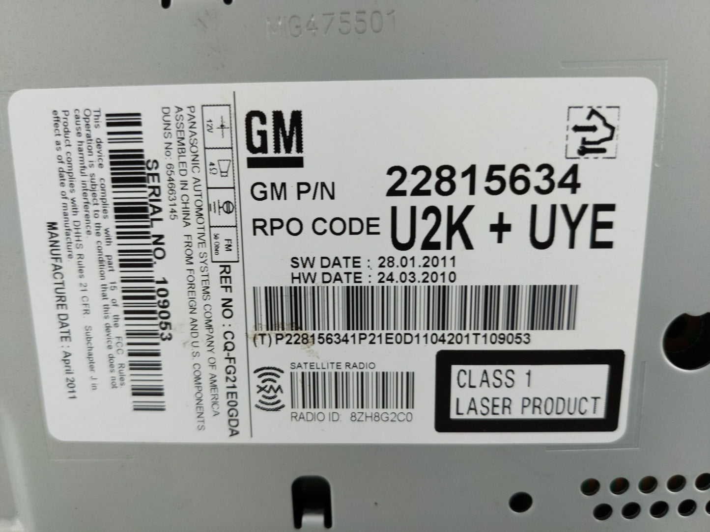 2011-2012 Chevrolet Cruze Radio AM FM Cd Player Receiver Replacement P/N:22815634 Fits Fits 2010 2011 2012 OEM Used Auto Par