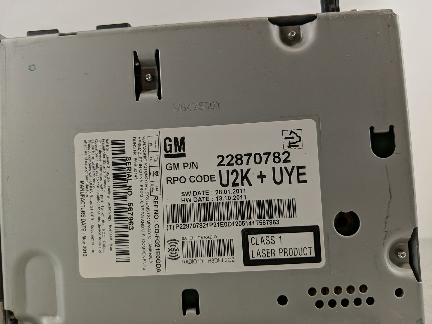 2011-2012 Chevrolet Cruze Radio AM FM Cd Player Receiver Replacement P/N:22870782 Fits Fits 2010 2011 2012 OEM Used Auto Par