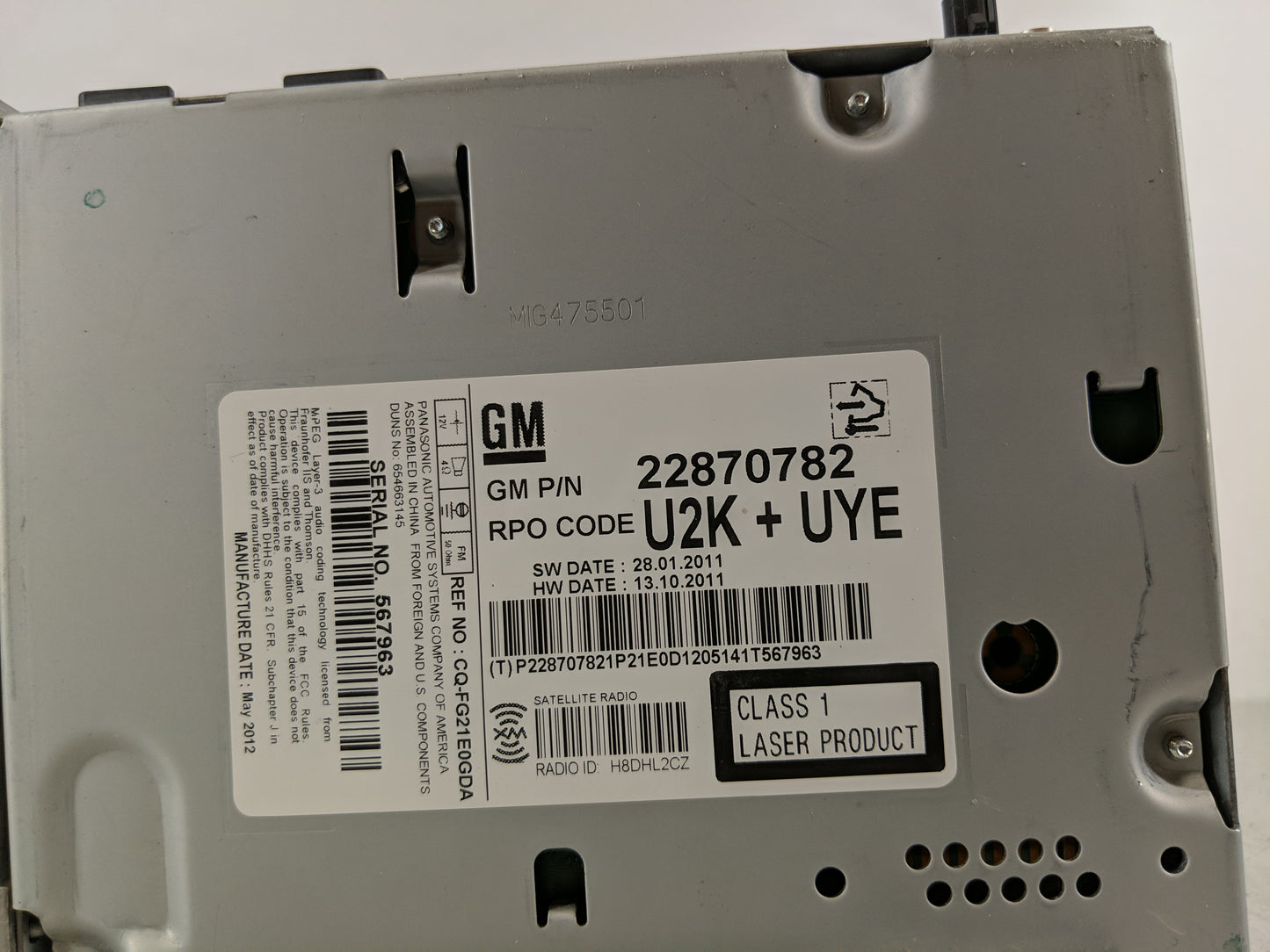 2011-2012 Chevrolet Cruze Radio AM FM Cd Player Receiver Replacement P/N:22870782 Fits Fits 2010 2011 2012 OEM Used Auto Par
