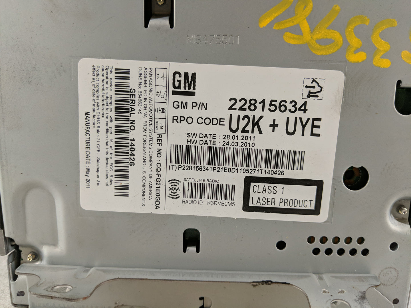 2012 Chevrolet Cruze Radio AM FM Cd Player Receiver Replacement P/N:22815634 Fits OEM Used Auto Parts - Oemusedautoparts1.co
