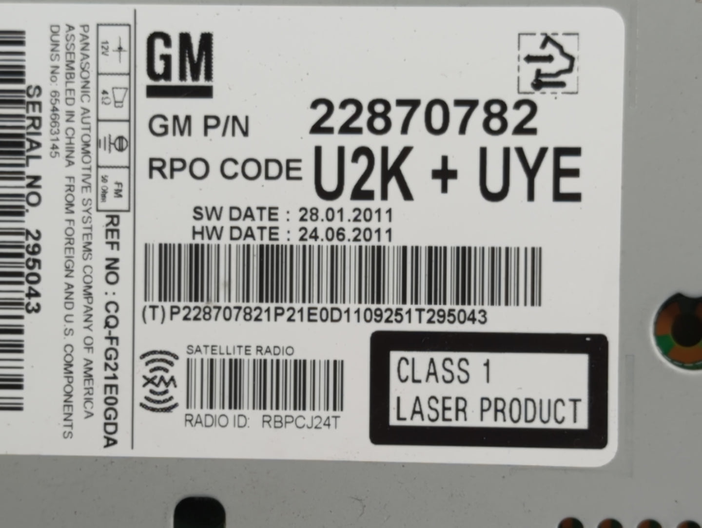 2011-2012 Chevrolet Cruze Radio AM FM Cd Player Receiver Replacement P/N:22870782 Fits Fits 2010 2011 2012 OEM Used Auto Par