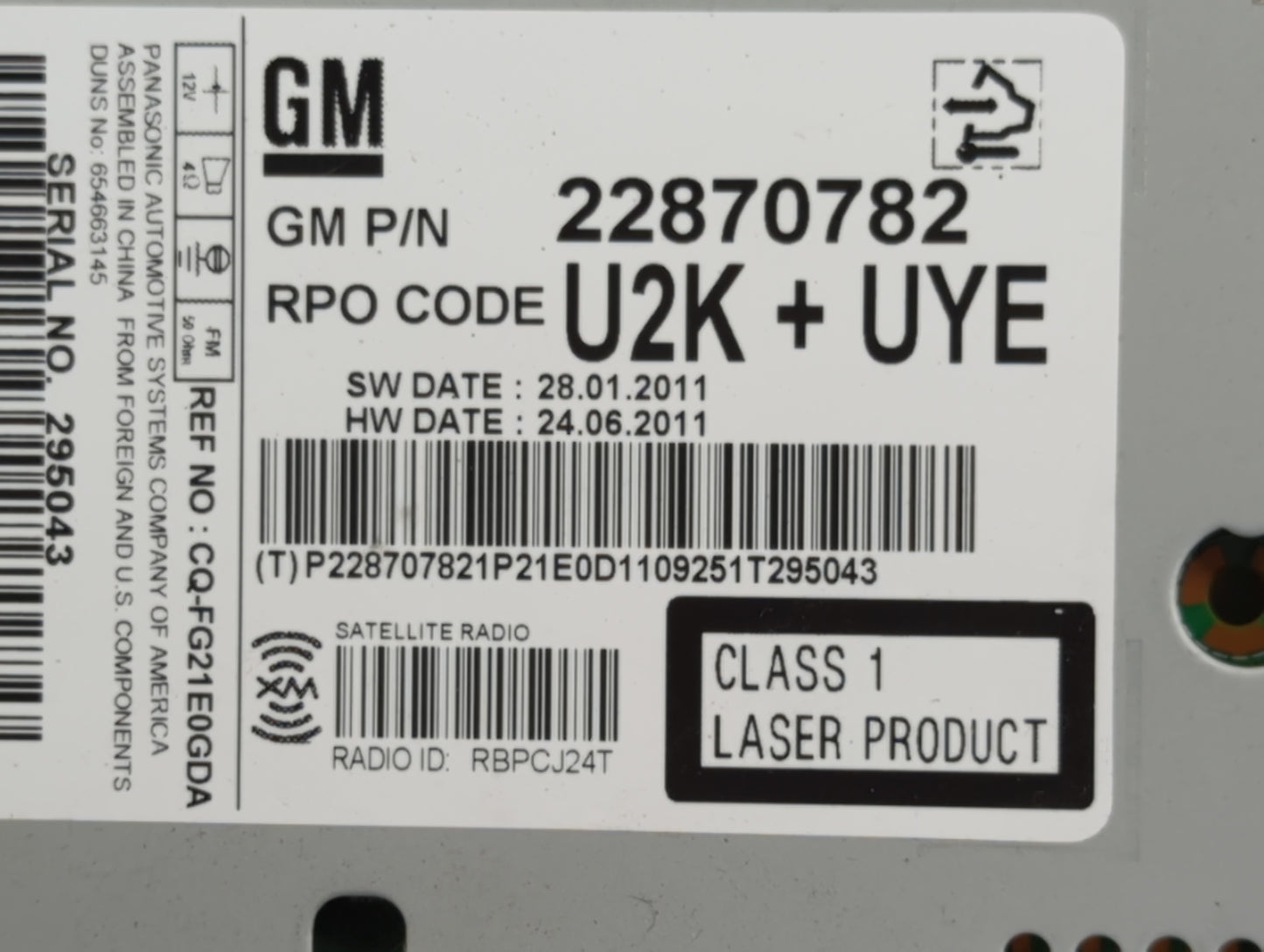 2011-2012 Chevrolet Cruze Radio AM FM Cd Player Receiver Replacement P/N:22870782 Fits Fits 2010 2011 2012 OEM Used Auto Par
