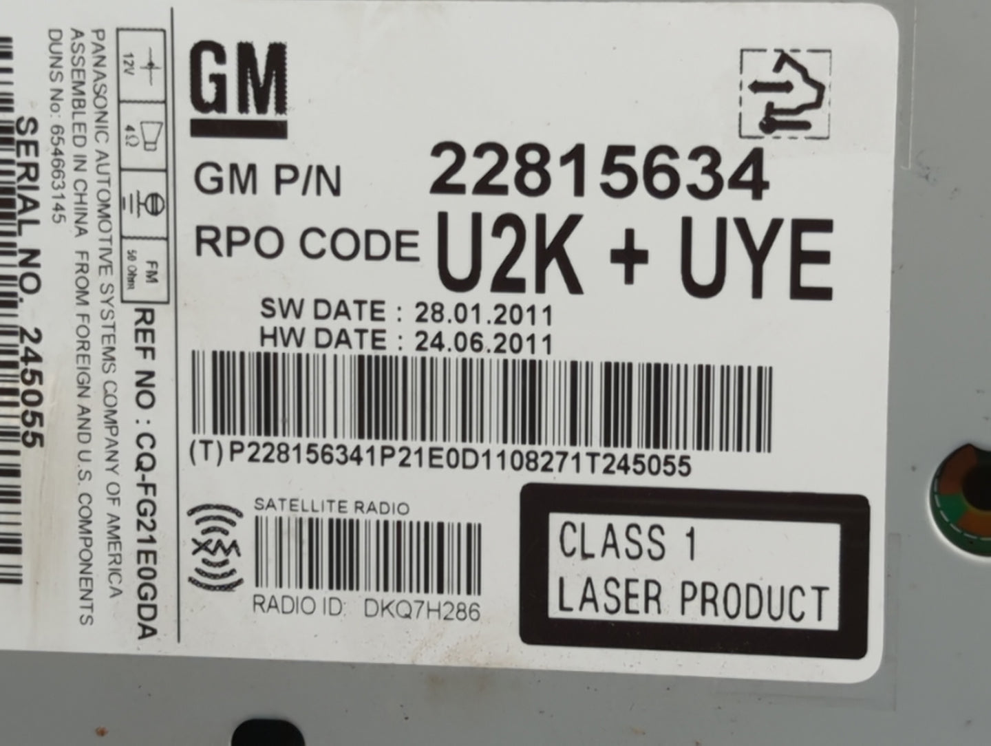 2012 Chevrolet Cruze Radio AM FM Cd Player Receiver Replacement Fits OEM Used Auto Parts - Oemusedautoparts1.com