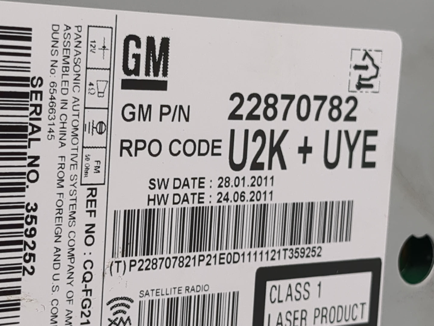 2012 Chevrolet Cruze Radio AM FM Cd Player Receiver Replacement P/N:22870782 Fits OEM Used Auto Parts - Oemusedautoparts1.co