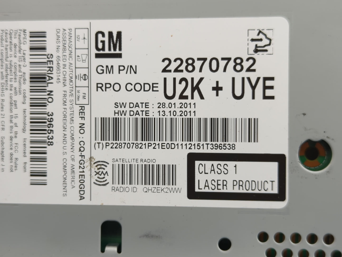 2012 Chevrolet Cruze Radio AM FM Cd Player Receiver Replacement P/N:22870782 Fits OEM Used Auto Parts - Oemusedautoparts1.co