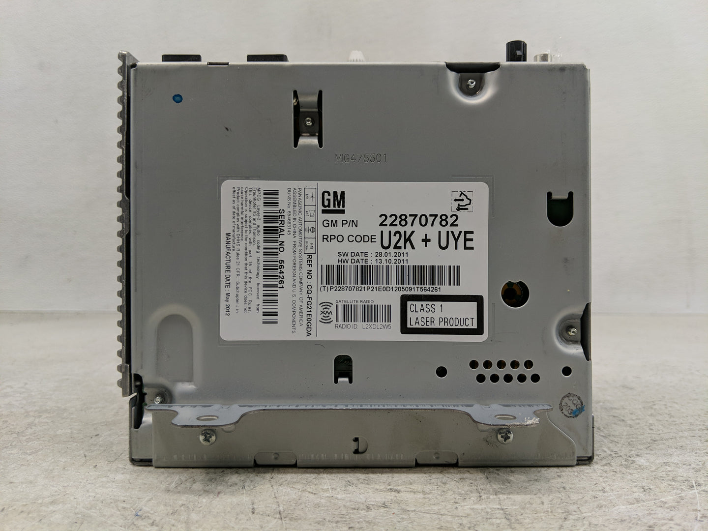 2012 Chevrolet Cruze Radio AM FM Cd Player Receiver Replacement P/N:22870782 Fits OEM Used Auto Parts - Oemusedautoparts1.co
