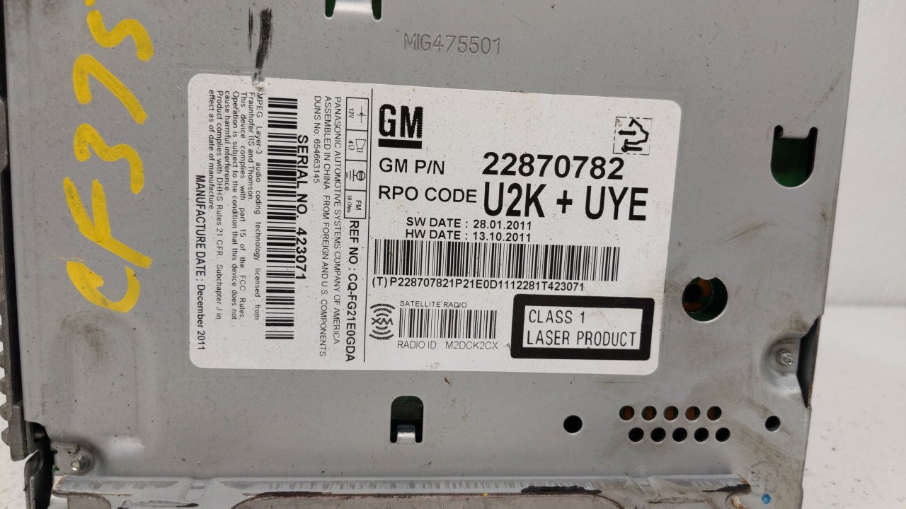 2011-2012 Chevrolet Cruze Radio AM FM Cd Player Receiver Replacement P/N:22870782,22815634 22870782 Fits Fits 2010 2011 2012