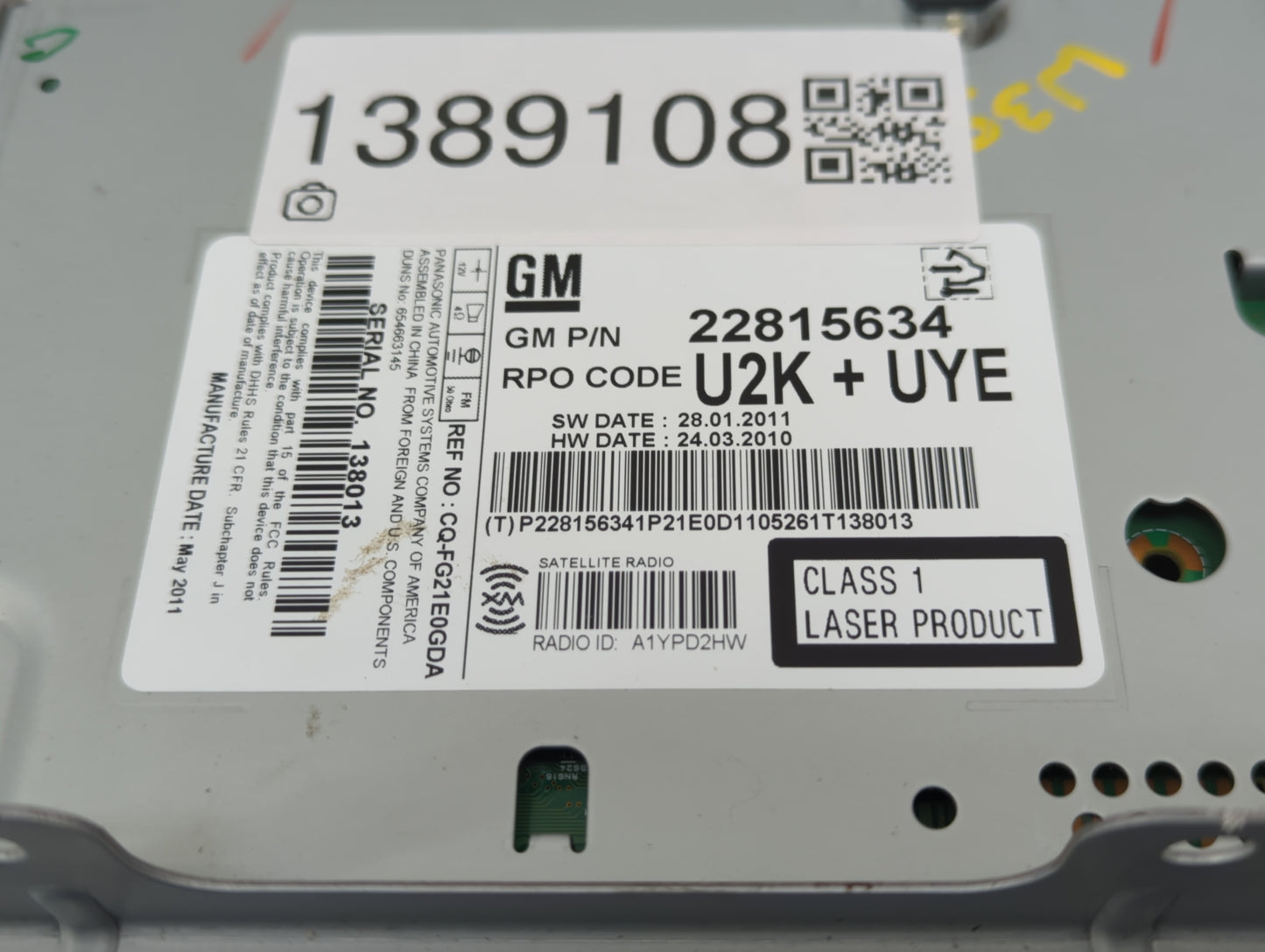 2011-2012 Chevrolet Cruze Radio AM FM Cd Player Receiver Replacement P/N:22815634 Fits Fits 2010 2011 2012 OEM Used Auto Par