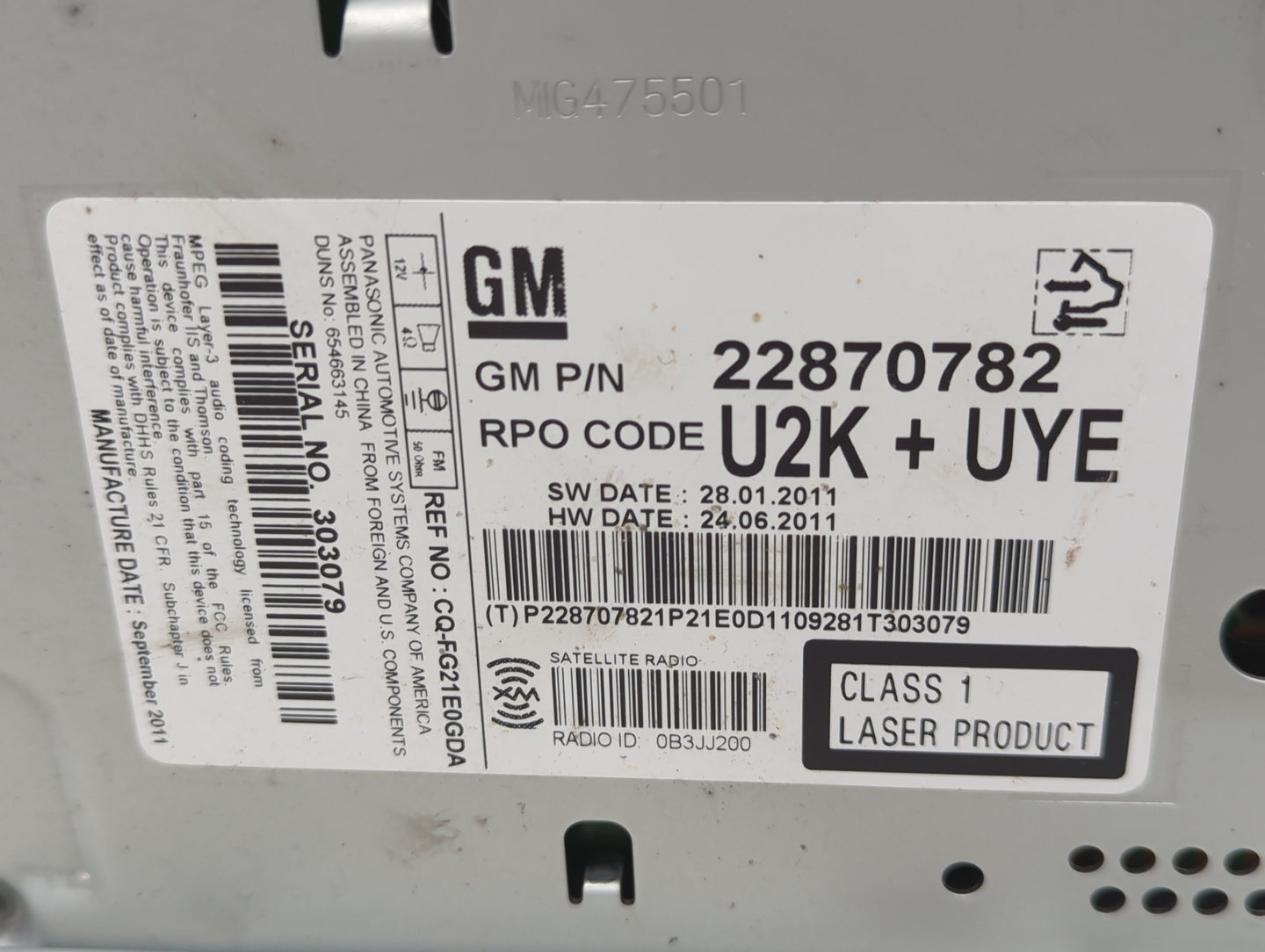 2012 Chevrolet Cruze Radio AM FM Cd Player Receiver Replacement P/N:22870782 Fits OEM Used Auto Parts - Oemusedautoparts1.co