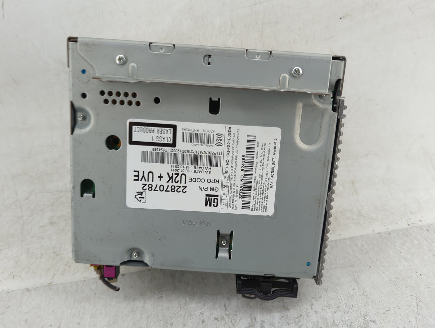 2012 Chevrolet Cruze Radio AM FM Cd Player Receiver Replacement P/N:22870782 Fits OEM Used Auto Parts - Oemusedautoparts1.co