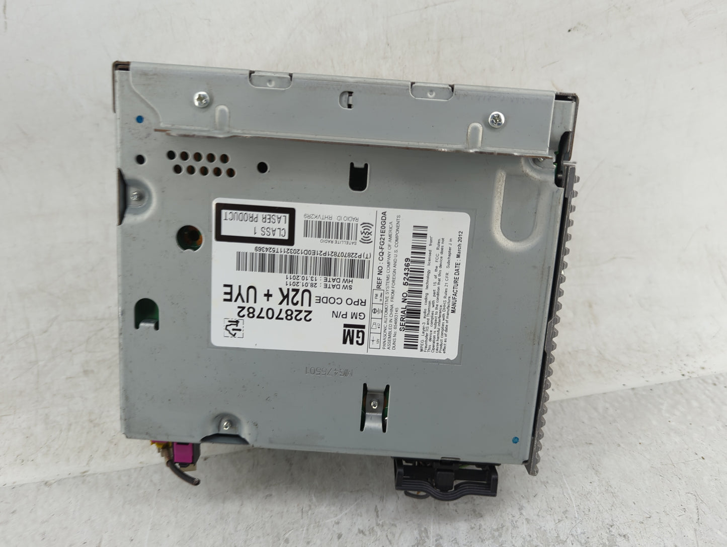2012 Chevrolet Cruze Radio AM FM Cd Player Receiver Replacement P/N:22870782 Fits OEM Used Auto Parts - Oemusedautoparts1.co