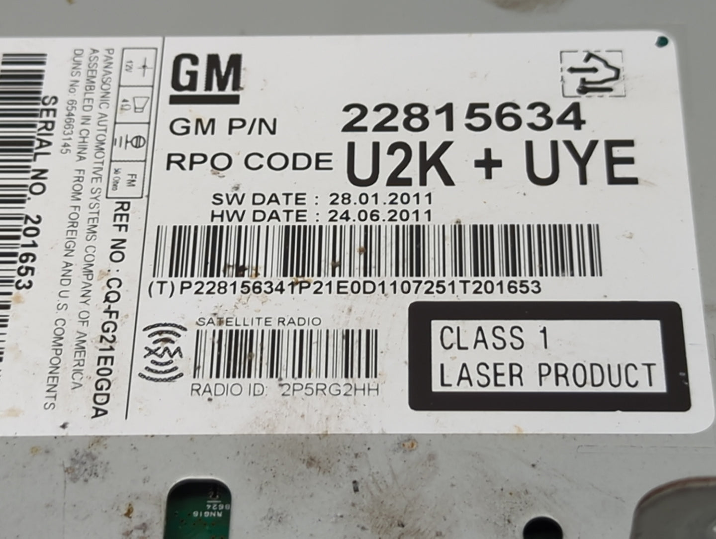 2012 Chevrolet Cruze Radio AM FM Cd Player Receiver Replacement P/N:22815634 Fits OEM Used Auto Parts - Oemusedautoparts1.co