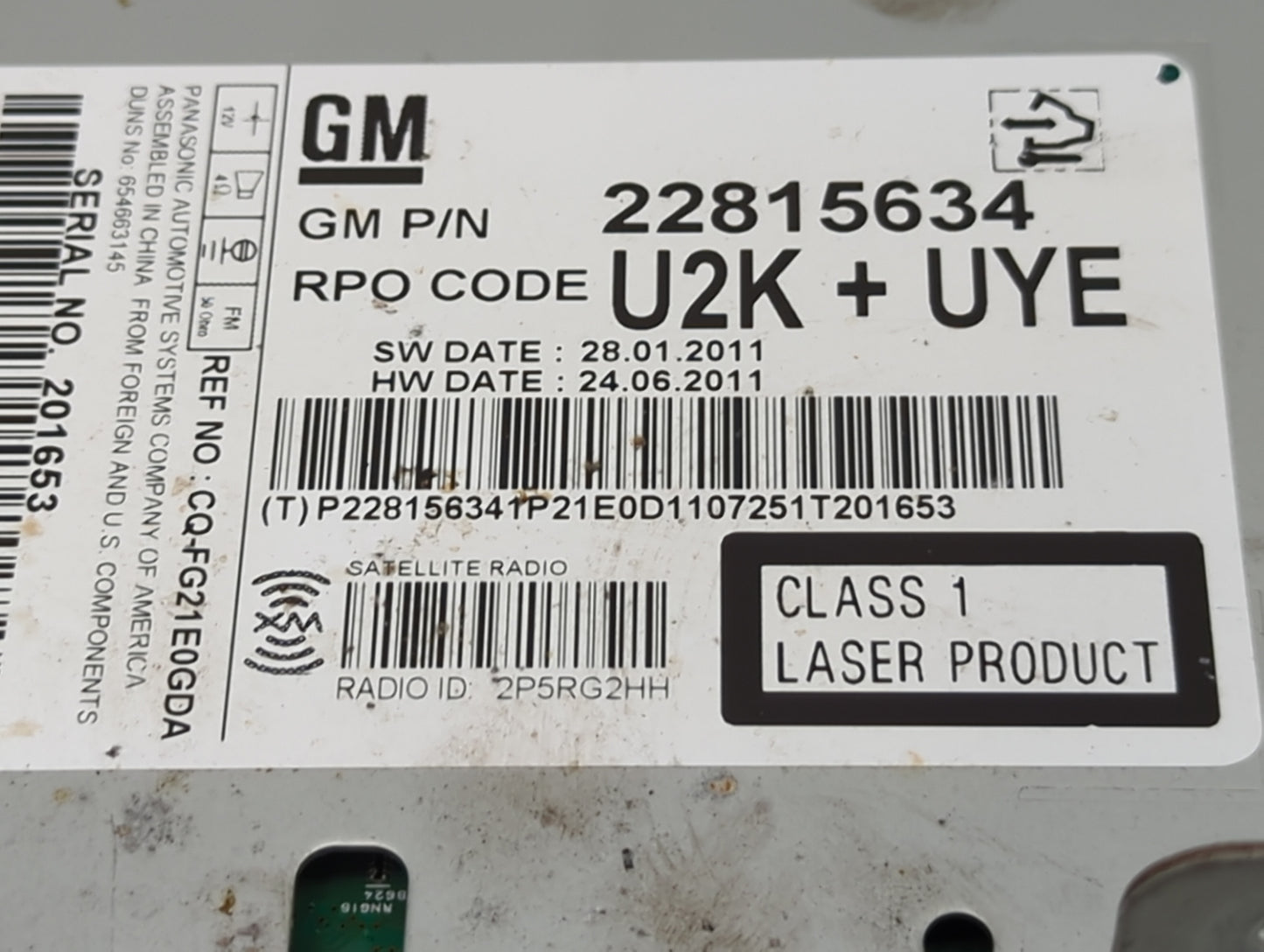 2012 Chevrolet Cruze Radio AM FM Cd Player Receiver Replacement P/N:22815634 Fits OEM Used Auto Parts - Oemusedautoparts1.co