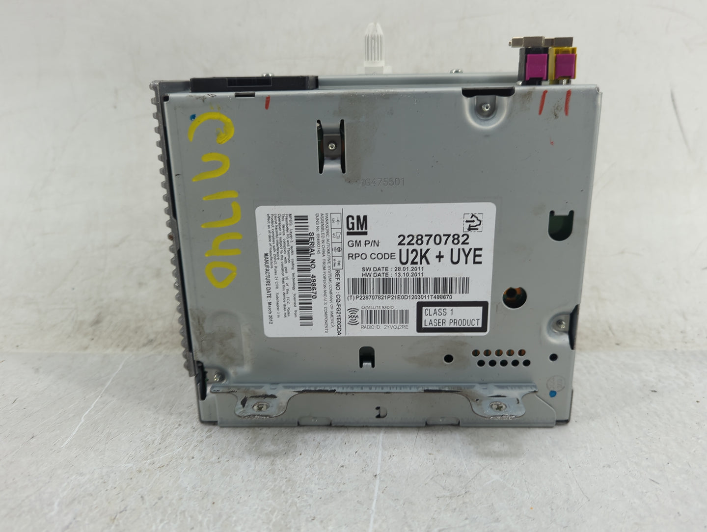 2011-2012 Chevrolet Cruze Radio AM FM Cd Player Receiver Replacement P/N:22870782 Fits Fits 2010 2011 2012 OEM Used Auto Par