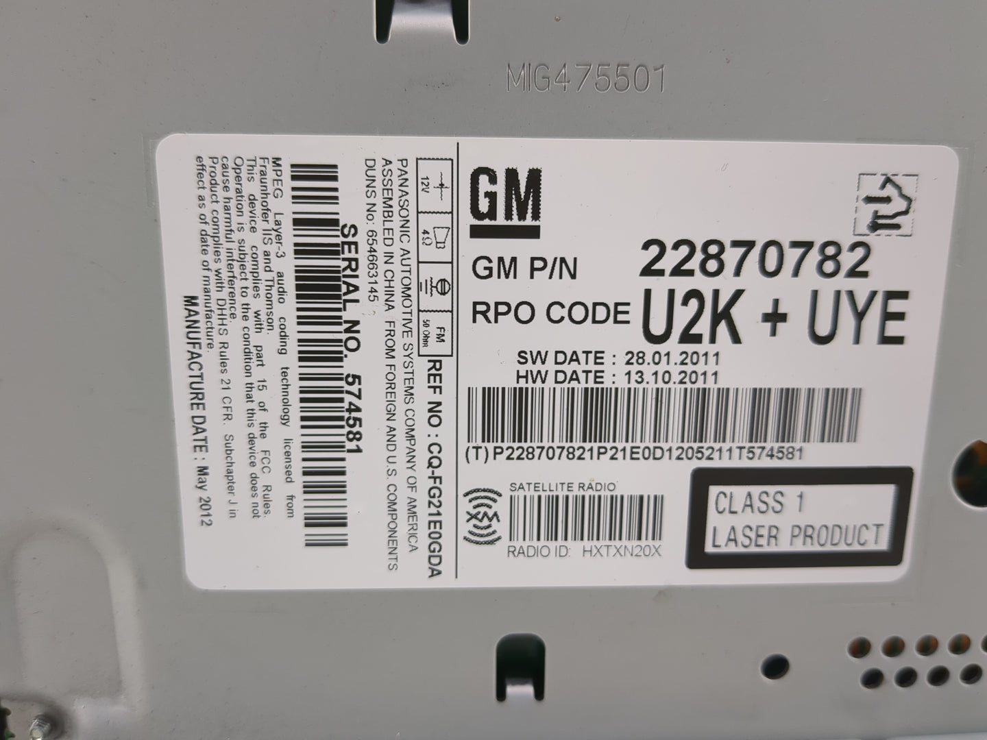 2011-2012 Chevrolet Cruze Radio AM FM Cd Player Receiver Replacement P/N:22870782 CQ-FG21E0GDA Fits Fits 2010 2011 2012 OEM 