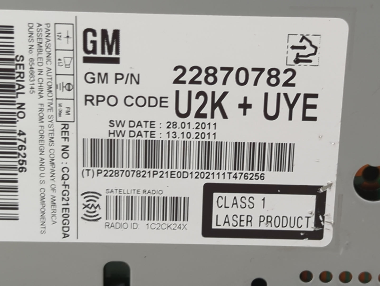 2011-2012 Chevrolet Cruze Radio AM FM Cd Player Receiver Replacement P/N:22870782 CQ-FG21E0GDA Fits Fits 2010 2011 2012 OEM 