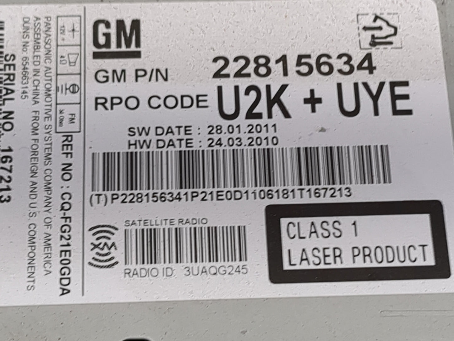 2012 Chevrolet Cruze Radio AM FM Cd Player Receiver Replacement P/N:22815634 CQ-FG21E0GDA Fits OEM Used Auto Parts - Oemused