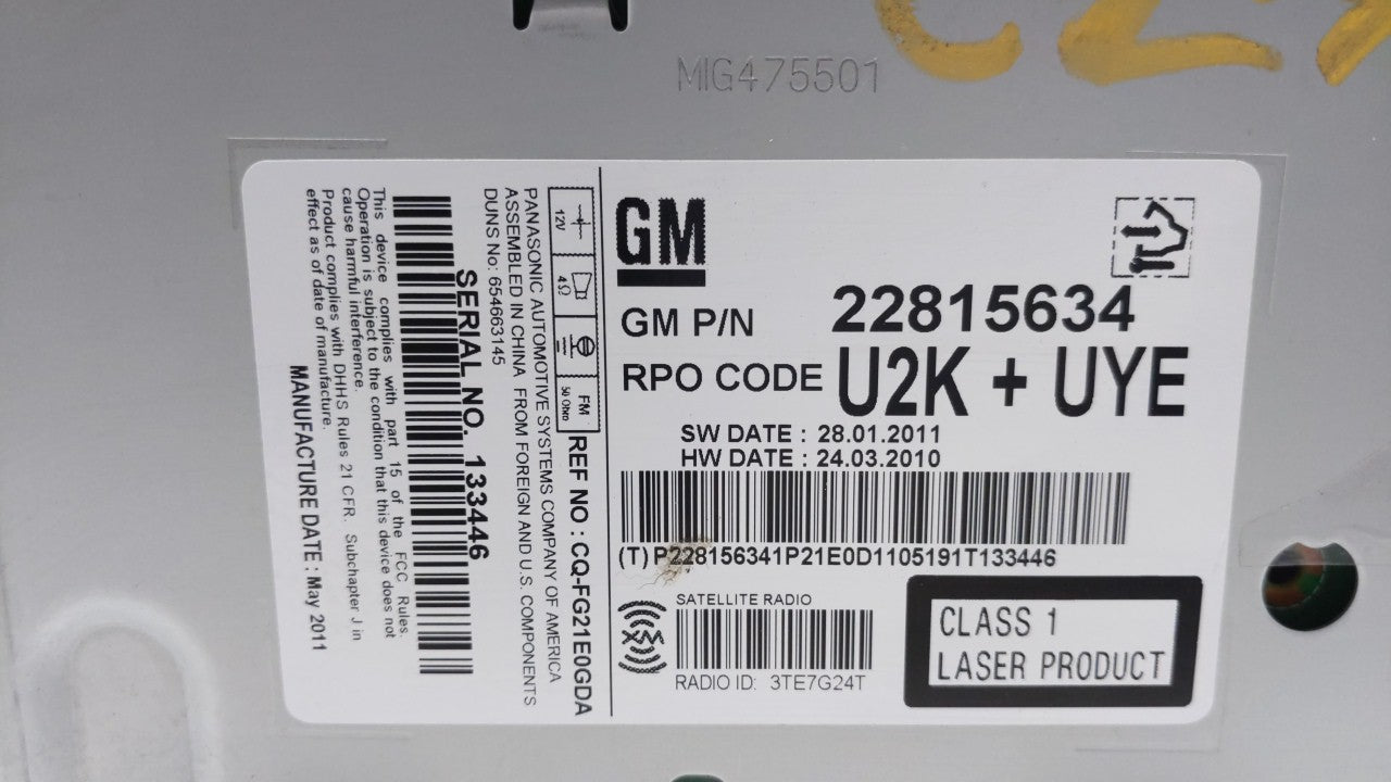 2012-2012 Chevrolet Cruze Am Fm Cd Player Radio Receiver - Oemusedautoparts1.com