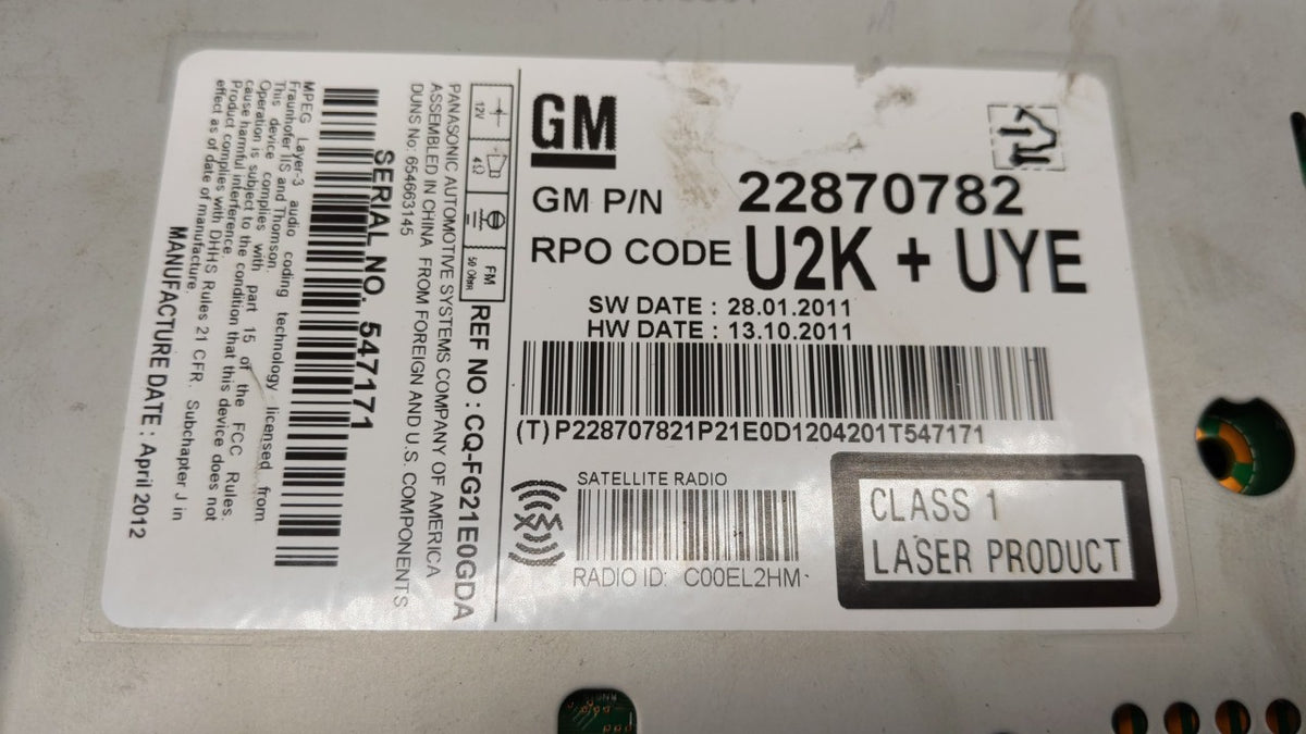 2011-2012 Chevrolet Cruze Am Fm Cd Player Radio Receiver 256174 - Oemusedautoparts1.com